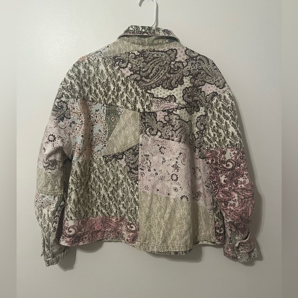 Free People Nadia Moto Jacket Pierced Mix Print Paisley Sage Pink Black - Picture 6 of 12